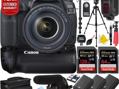 Canon 5D Mark IV DSLR Camera w EF 24-105mm Lens Pro Memory Triple Battery Bundle Sale