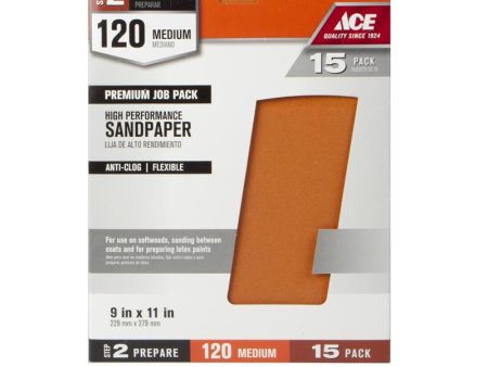 Ace 11 in. L X 9 in. W 120 Grit Aluminum Oxide All Purpose Sandpaper 15 pk Cheap