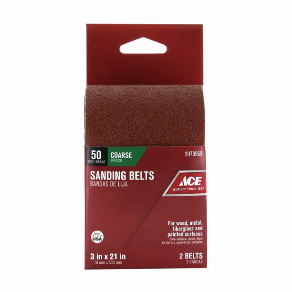 Ace 21 in. L X 3 in. W Aluminum Oxide Sanding Belt 50 Grit Coarse 2 pc Hot on Sale