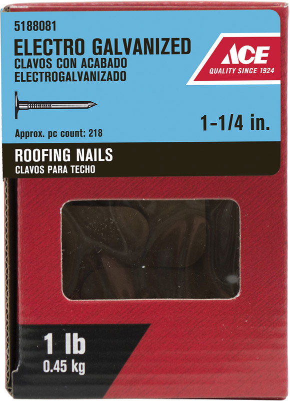 Ace 1-1 4 in. Roofing Electro-Galvanized Steel Nail Large Head 1 lb For Cheap