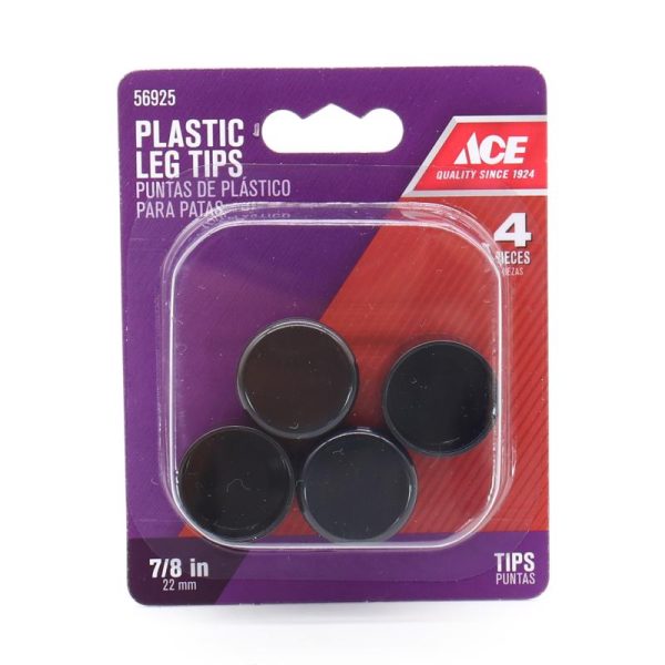 Ace Plastic Leg Tip Black Round 7 8 in. W 4 pk Supply