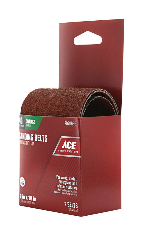 Ace 18 in. L X 3 in. W Aluminum Oxide Sanding Belt 40 Grit Coarse 2 pc Sale