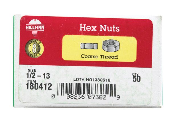 HILLMAN 1 2 in. Zinc Dichromate Steel USS Hex Nut 50 pk on Sale