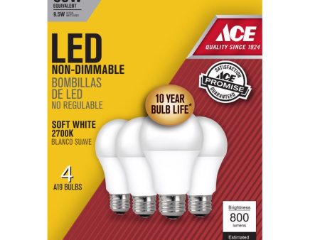 Ace A19 E26 (Medium) LED Bulb Soft White 60 Watt Equivalence 4 pk For Sale