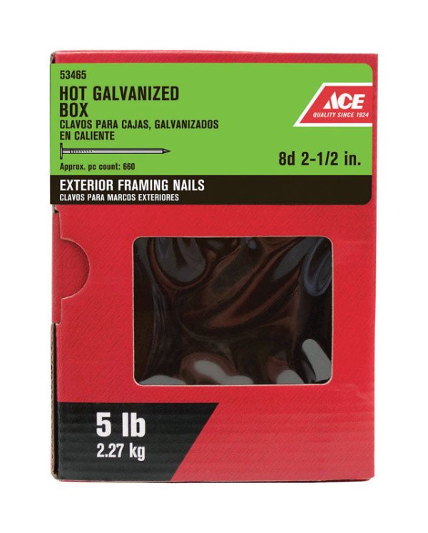 Ace 8D 2-1 2 in. Box Hot-Dipped Galvanized Steel Nail Flat Head 5 lb Online Sale