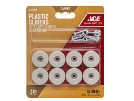 Ace White 1 in. Screw-On Plastic Sliders 8 pk For Discount