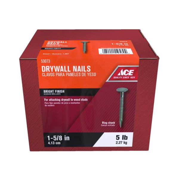 Ace 1-5 8 in. Drywall Bright Steel Nail Flat Head 5 lb Fashion