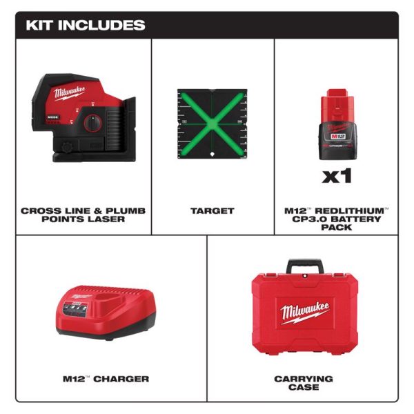 Milwaukee M12 2 beam Self Leveling Cross-Line Laser Kit 165 ft. 1 pc Online now