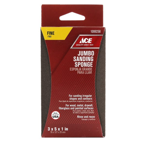 Ace 5 in. L X 3 in. W X 1 in. 120 Grit Fine Extra Large Sanding Sponge Sale