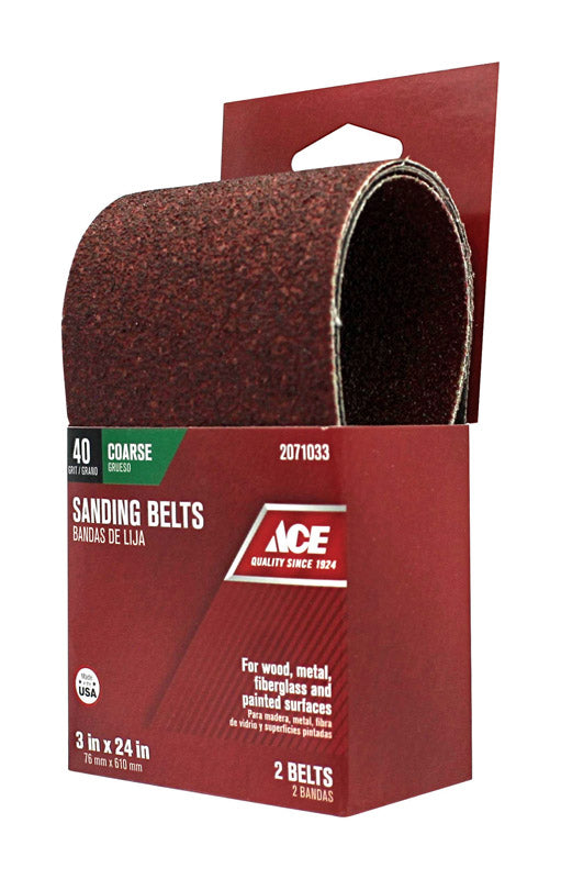 Ace 24 in. L X 3 in. W Aluminum Oxide Sanding Belt 40 Grit Extra Coarse 2 pc Hot on Sale