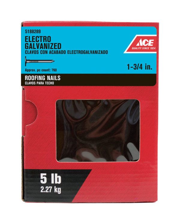 Ace 1-3 4 in. Roofing Electro-Galvanized Steel Nail Large Head 5 lb Sale