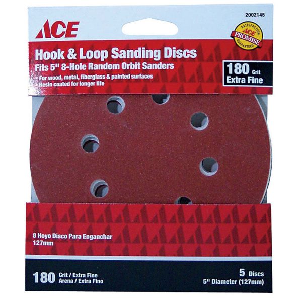 Ace 5 in. Aluminum Oxide Hook and Loop Sanding Disc 180 Grit Extra Fine 5 pk Discount