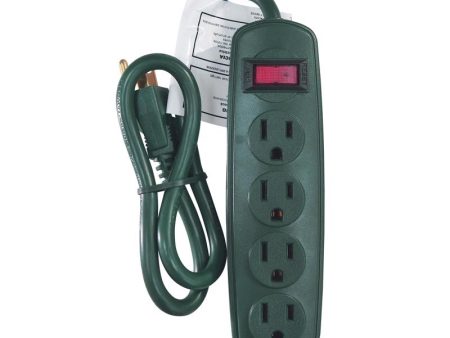 Home Plus 2 ft. L 4 outlets Power Strip Green Discount