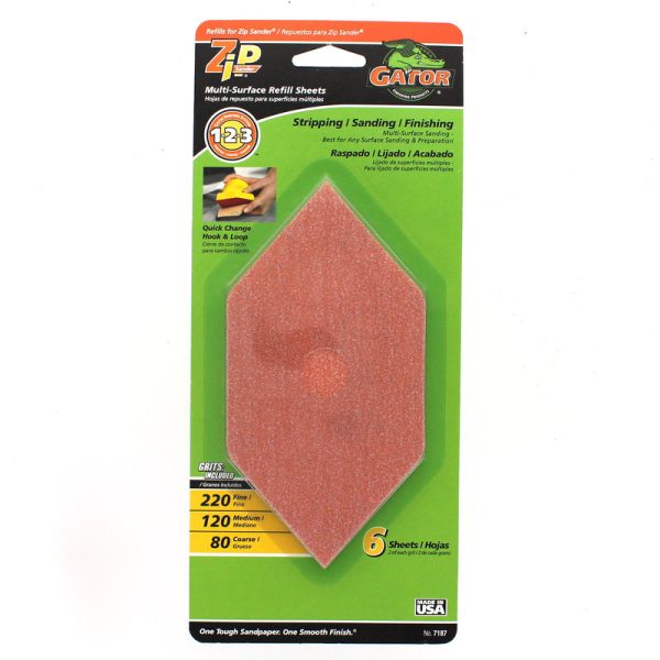 Gator Zip Sander 6 in. L X 3 in. W 80 120 220 Grit Aluminum Oxide Sanding Sheet 6 pk Supply