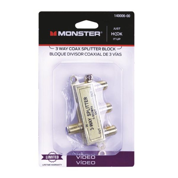 Monster Just Hook It Up 3 Way Coax Splitter 75 ohm 900 MHz 1 pk Online Sale