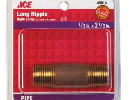 Ace 1 2 in. MPT Red Brass Nipple 2-1 2 in. L For Sale