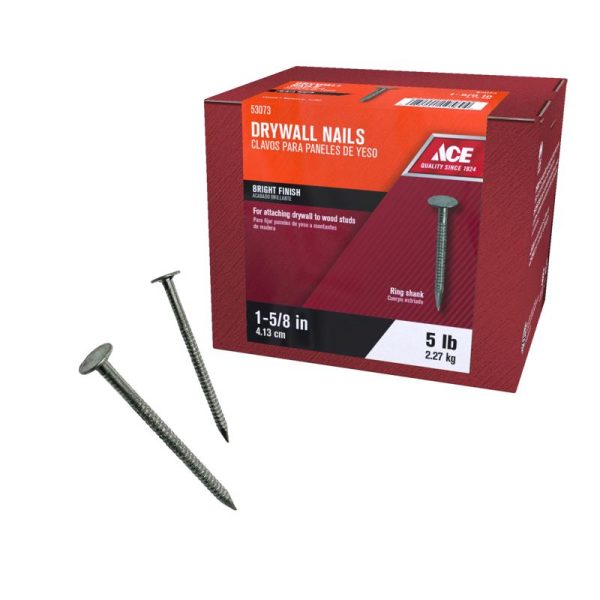 Ace 1-5 8 in. Drywall Bright Steel Nail Flat Head 5 lb Fashion